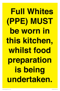  Full Whites (PPE) MUST be worn in this kitchen, whilst food preparation is being undertaken.